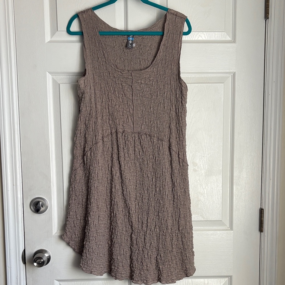 NOBLU slub stretch cotton tank dress size Large taupe tan casual beach resort